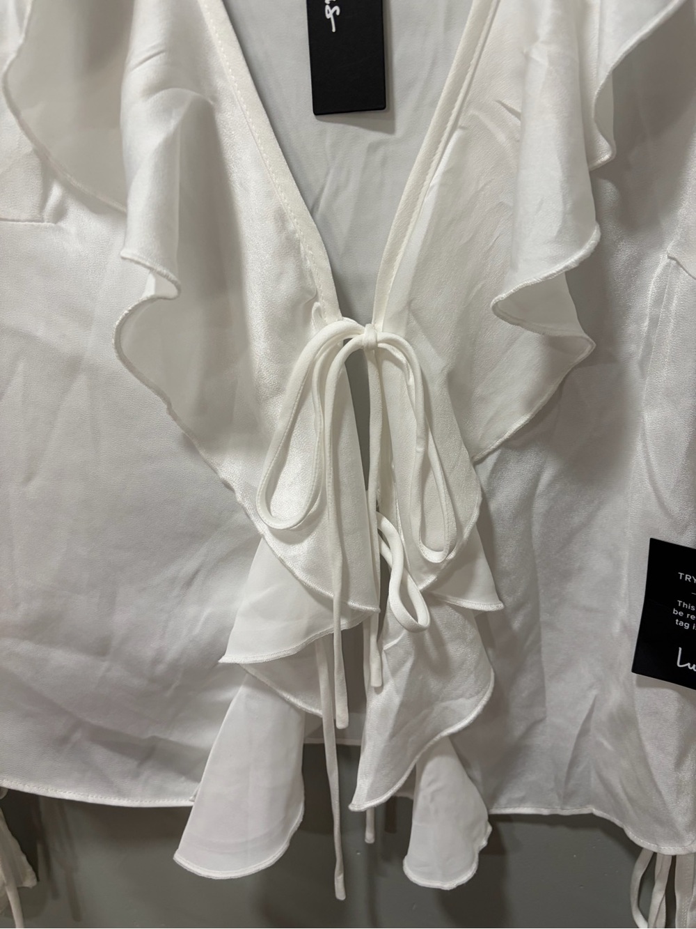 Lulu's White Ruffle Tie-Front Long-Sleeve Blouse - Picture 3 of 8